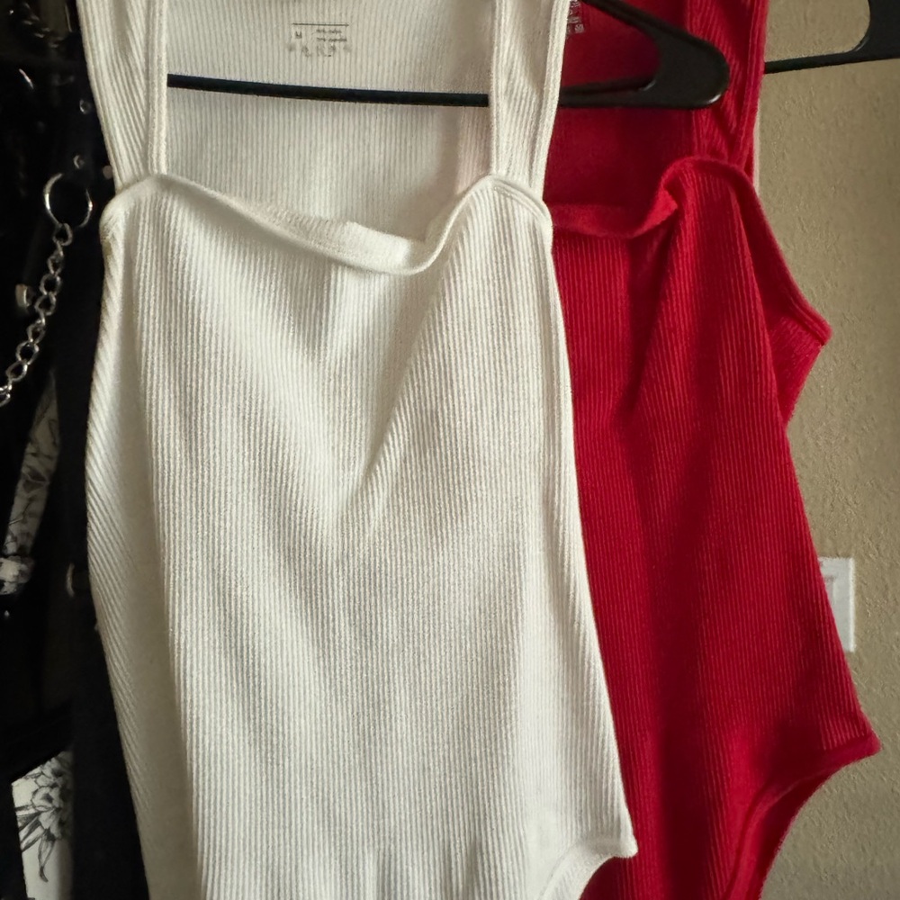 White and Red Ribbed Bodysuits